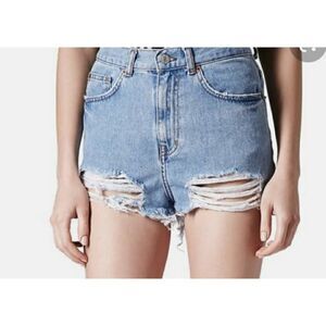Topshop moto mom‎ cutoff high waisted denim jean hot shorts size 6 cutoff frayed